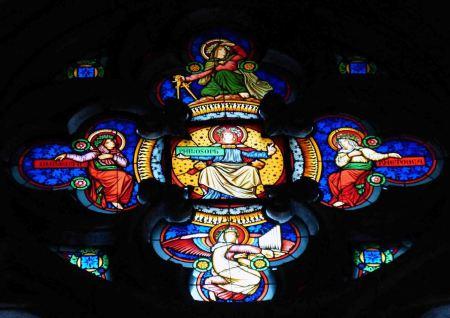 Alegoría de la Geometría en una vidriera de la Catedral de Colonia