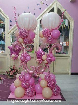 adornos con globos para 15 años columnas