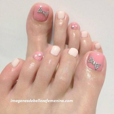 diseños de uñas para pies facil rosa