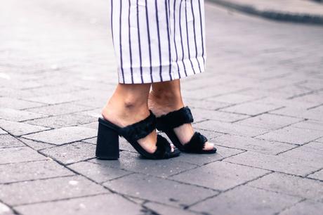 CULOTTE PANTS AND FUR SANDALS