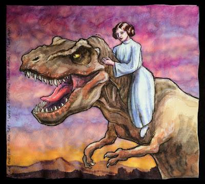 Personajes de Star Wars a lomos de dinosaurios en las servilletas de Nina Levy