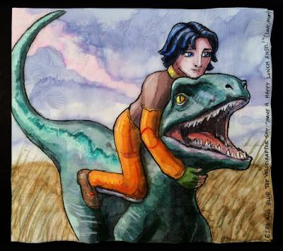 Personajes de Star Wars a lomos de dinosaurios en las servilletas de Nina Levy