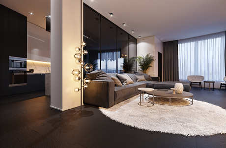 Cocina y salón separados por pared de cristal Cocina y salón separados por cristal