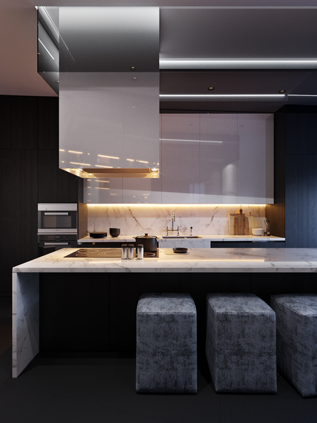 cocina con isla de mármol cocina con isla de mármol