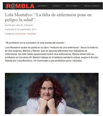 imagen que recoge una captura de la publicacion web Rambla, que muestra un fragmento de la entrevista a Lola MOntalvo con motivo de su libro Historia de una enfermera