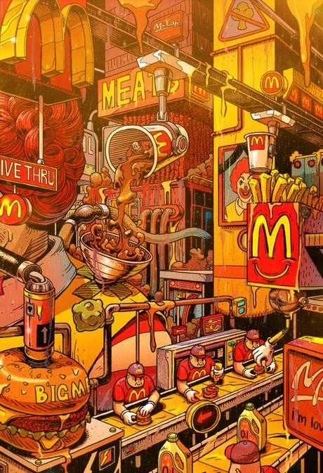 Unas ilustraciones muestran la realidad de los personajes de las grandes marcas de fast food