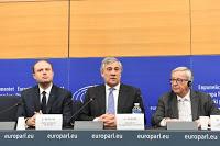 Jean-Claude Juncker, Donald Tusk, y Antonio Tajani Jean-Claude Juncker, Consejo Europeo, Donald Tusk, Parlamento Europeo, Antonio Tajani,
