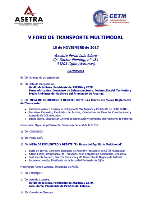 V Foro de Transporte Multimodal de Gijón, organizado por ASETRA
