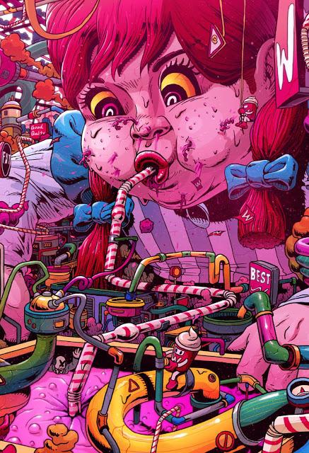 Un ilustrador imagina como es la industria de las comidas chatarra por dentro - Supersize Them Un ilustrador imagina como es la industria de las comidas chatarra por dentro - Supersize Them