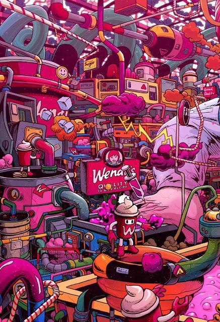 Un ilustrador imagina como es la industria de las comidas chatarra por dentro - Supersize Them