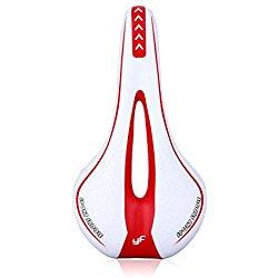 Asvert Sillín de Bicicleta Antiprostático Gel MTB Carretera Asiento Ciclismo Superior y Raíles de Acero de Carbono, Blanco Rojo