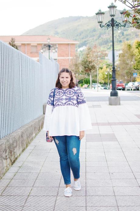 Blue jeans, white shirt