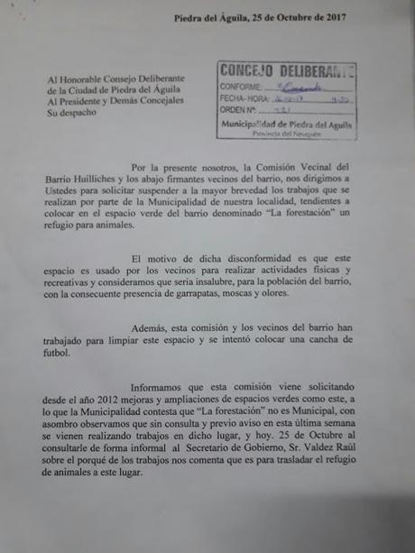 El B° Huiliches le dice NO a Adriana Figueroa del MPN por la Construccion de refugio de animales