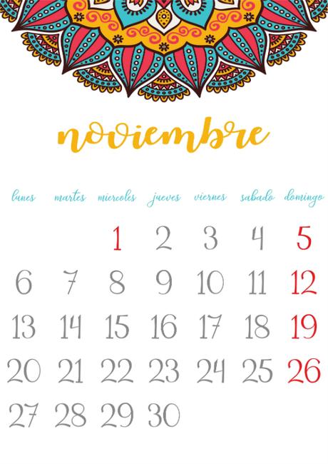 Imprimible: Calendario Noviembre 2017