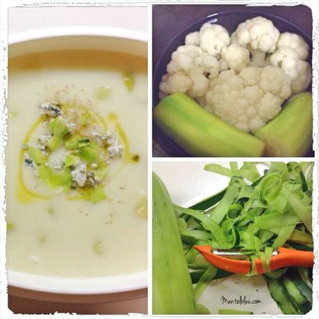 Crema de coliflor y calabacín con queso azul