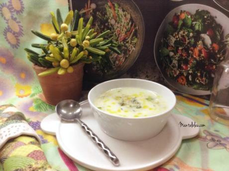 Crema de coliflor y calabacín con queso azul