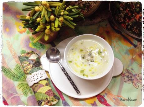 Crema de coliflor y calabacín con queso azul