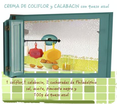Crema de coliflor y calabacín con queso azul