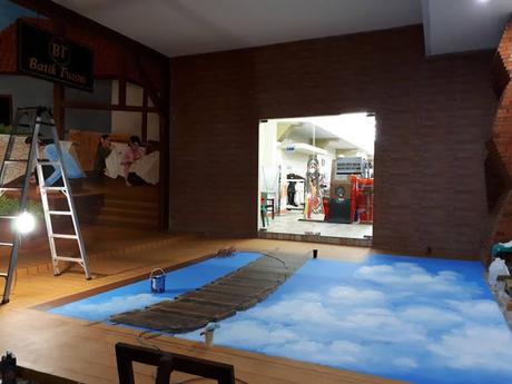 Arte 3D un puente pintado sobre las nubes