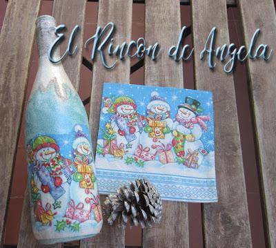 Como reciclar una botella con decoupage. Decoración navideña