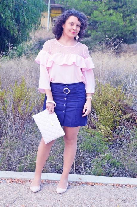 Falda azul con botonadura Falda azul con botonadura