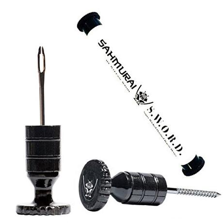 Jose Antonio hermida arregla un pinchazo con una mano con el invento  Sahmuraisword