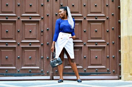 BLUE CROP TOP+ WHITE SKIRT