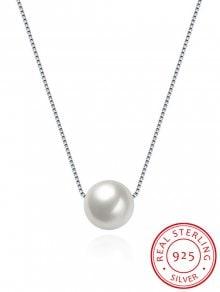 Artificial Pearl Collarbone Silver Necklace - Silver
