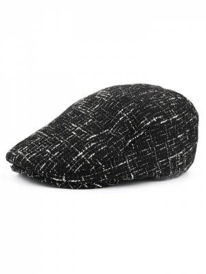 Color Splice Pattern Adjustable Newsboy Hat - Black