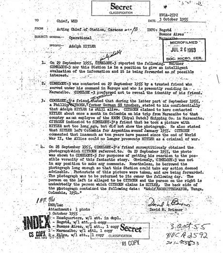 ADOLF HITLER VIVO EN COLOMBIA EN 1955 SEGÚN ARCHIVOS DESCLASIFICADOS DEL ASESINATO DE KENNEDY