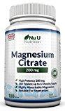 Citrato de Magnesio - 200 mg - 180 Comprimidos (Suministro para 6 Meses) - Complemento alimenticio de Nu U Nutrition