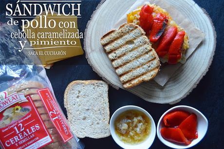RECETA -  SÁNDWICH DE POLLO CON CEBOLLA CARAMELIZADA Y PIMIENTO.