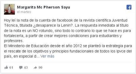 La Lenin no desaparecerá, publica Viceministra de Educación en Cuba