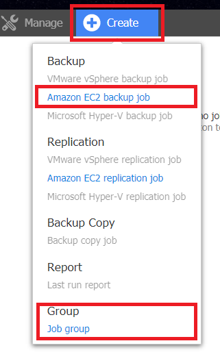 Backups de instancias EC2 con Nakivo B&R en AWS - Creación de jobs Create EC2 Job Backup Nakivo
