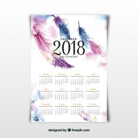 Descarga 10 calendarios 2018 gratis editables para imprimir calendarios 2018 gratis de pared con plumas de acuarela