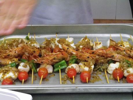 Brochetas de Rape y Langostinos.