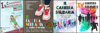 cuatro Carteles ganadores de los Concursos anuales de la Carrera Solidaria