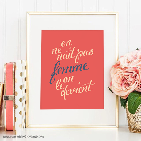 free printable poster, Simone de Beauvoir quote about feminism and women