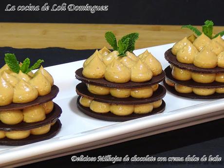 Delicioso Milhojas de chocolate con crema dulce de leche (Reto 3 ingredientes)