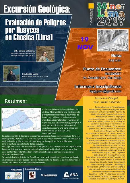 Este Domingo 19 NOV se llevará a cabo la Excursión Geológica de Evaluación de Peligro por Huaycos en Chosica organizada por IAPG e INGEMMET