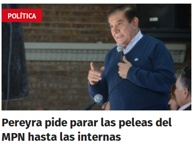 Pereyra pide parar las peleas del MPN hasta las internas
