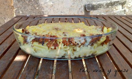 Macarrones con berenjenas y setas (tradicional o Thermomix)