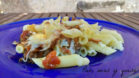 Macarrones con berenjenas y setas (tradicional o Thermomix)