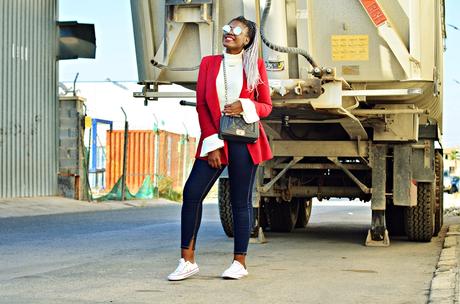 RED BLAZER + WHITE SWEATER