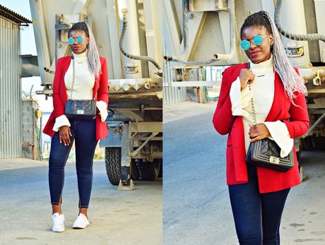 RED BLAZER + WHITE SWEATER