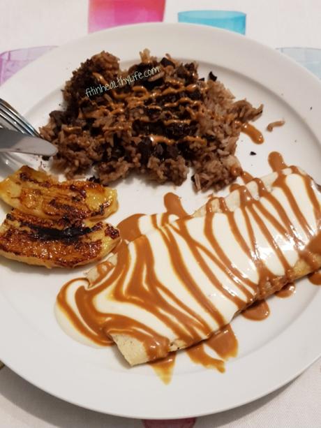 ARROZ DULCE CON CHOCOLATE,  TORTILLA y PLÁTANO