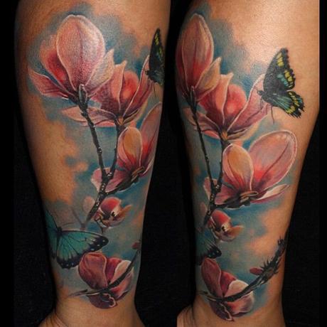 Ideas de Tatuajes para mujeres de magnolias rosadas