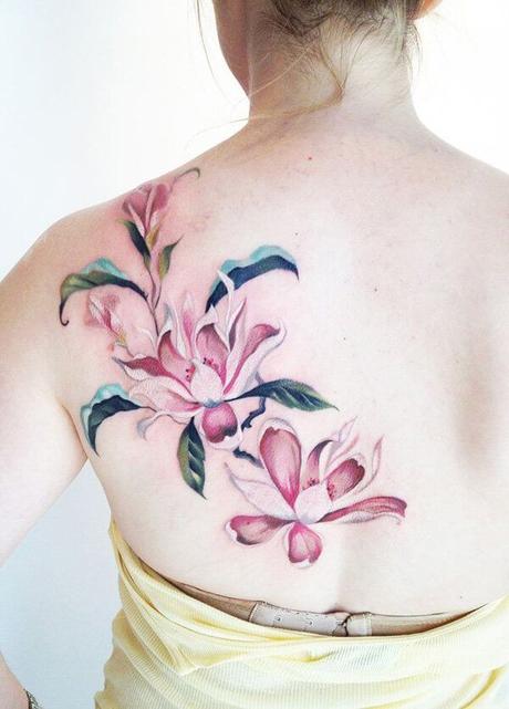 Ideas de Tatuajes para mujeres de magnolias rosadas