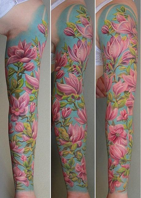 Ideas de Tatuajes para mujeres de magnolias rosadas