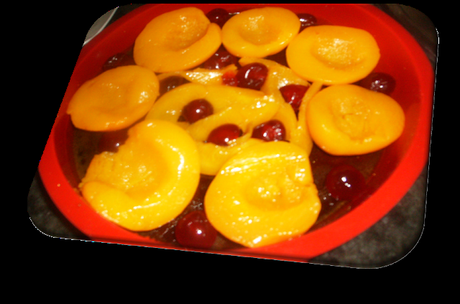 Tarta de melocotones al revés